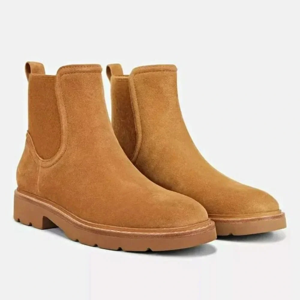 Vince Women's Rue Tan Suede Chelsea Lug Boots Size 9 M (MSRP $395)